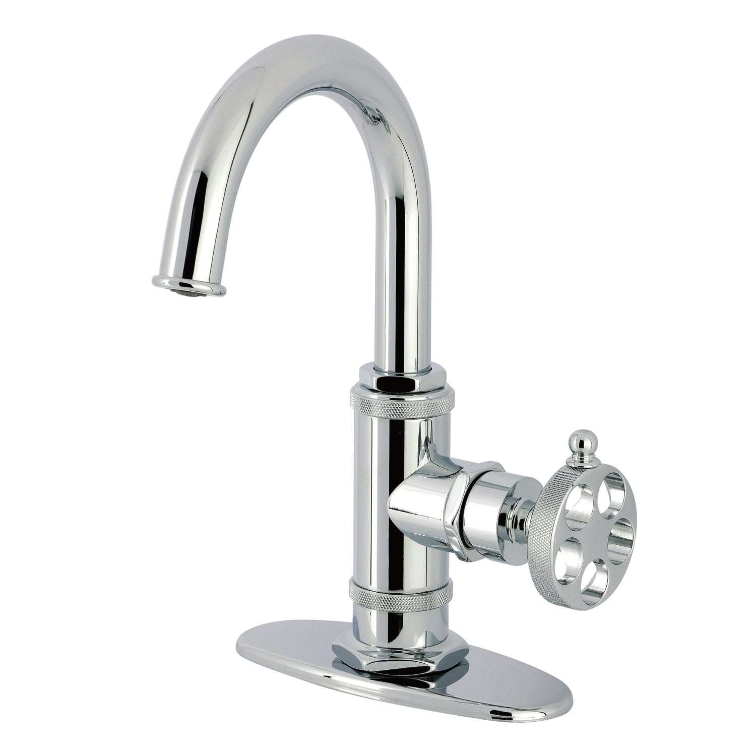 Kingston Sona KSD2211RKZ - Wendell One-Handle 1-Hole Bathroom Faucet with Knurled Handle, Deck Plate, and Push Pop-Up Drain, Polished Chrome — image 1